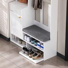 Wardrobe Set, Complete Hallway Wardrobe Set With Bench, 4 Hooks, Doors & Drawers, Compact Dimensions 100*180*35 Cm (W*H*D) - White - View 6