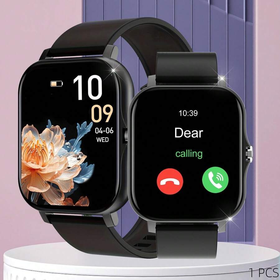 Smart Watch With Call & Message Display, Music Player, Sports Tracking For Men & Women, Connected To Phone, Fashion Smartwatch, Sports Tracker, Bluetooth, Notification, Heart Rate, Sleep Monitoring, Phonebook, Call Log, Alarm, Remote Camera, Weather, Timer, Consumer Electronics, Alarm, SMS, Social Apps, Notification, Digital Wristwatch - 黑色 - 查看 1