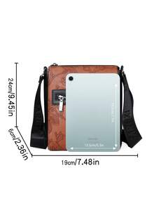 saroxi Men's Embossed Crossbody Bag With Side Pocket, Shoulder Bag, Small Pouch, Multi-Functional For Commuting And Casual Use, Minimalist Style, Black And Brown, Gift For Men, Boyfriend, And Fashionable - Multicolor - View 12