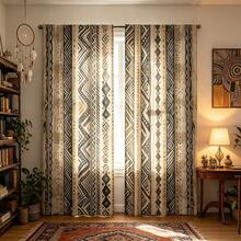 2PCS Bohemian Curtains, Pole Pocket Design, Privacy Protection, Including Vertical Stripes And Geometric Patterns, Suitable For Bedrooms/Living Rooms, Machine Washable, Suitable For All Seasons, Versatile Decorative Curtains - Multicolor - View 5