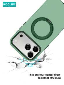 KOOLIFE 1pc 360° Rotatable Magnetic Stand Phone Case, Matte Green Bicolor Design, MagSafe Compatible, Anti-Fall PC+TPU Protective Cover, Multi-Angle View Case Compatible With Apple 17/17pro/17promax - Green - View 4