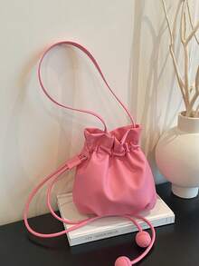 1pc This Stylish Solid-Color Bucket Bag, A Uniquely Designed Crossbody Bag, Is A Versatile Commuting Accessory And The Perfect Gift For Teenagers. - Multicolor - View 4