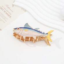 1件海洋風彩色琺瑯魚形金屬髮夾，鑲鑽鋅合金髮夾，女款半紮髮飾，適合海灘度假 - 彩色 - 查看 2
