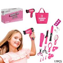 Conjunto de Beleza para Brincar de Cabeleireiro Infantil, 17 Peças Brinquedo de Salão de Beleza com Secador de Cabelo, Avental e Bolsa de Transporte, Jogo Interativo de Vestir para Meninas, Presente para Dia das Crianças, Ação de Graças, Volta às Aulas, Natal, Aniversário, Ano Novo e Feriados para Crianças - Multicolorido - Visão 3