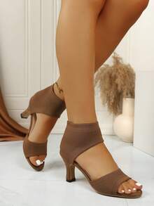 2026 Spring/Summer New Women's Mesh Knit Hollow High Heel Sandals - Brown - View 4