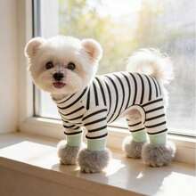 1 pièce de nouveaux vêtements pour animaux de compagnie, t-shirt à 4 pattes pour petits chiens comme le Teddy, le Spitz nain, le chat. Tenues décontractées d'intérieur et d'extérieur, vêtements de nuit respirants et confortables pour le printemps, l'automne et l'hiver - Noir et Blanc - Voir 7