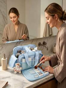 Sac de maquillage de voyage personnalisé 2026, sac de rangement multifonctionnel à grande capacité avec compartiments, trousse de toilette, pochette de rangement cosmétique, organisateur portable pour femmes - Multicolore - Voir 3