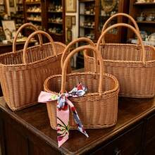 Large Capacity Woven Picnic Basket With Handle, Handmade Imitation Rattan Storage Basket, Rectangular Portable Basket For Outdoor Picnic, Grocery Shopping - View 2