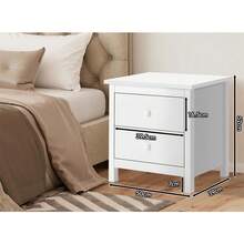 ELFORDSON Bedside Table Hamptons Nightstand Storage Side End 2 Drawers White/Black - White - View 9