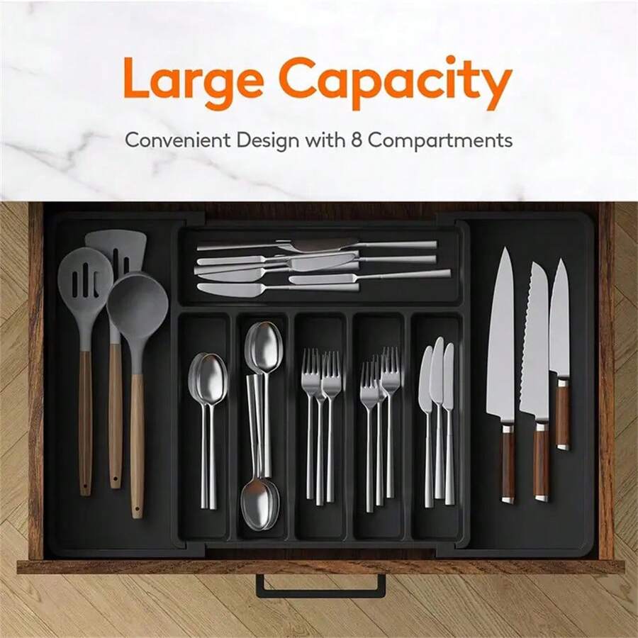 Expandable Kitchen Drawer Organizer - Adjustable Cutlery Tray For Knives, Forks, Spoons, And Chopsticks, Multi-Functional Kitchen Storage Solution - Multicolor - View 1