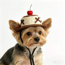 Cute Cherry Cake Shaped Pet Hat, Adjustable Dog Party Hat With Bow, Photo Prop For Small Dogs And Cats - Multicolor - View 2