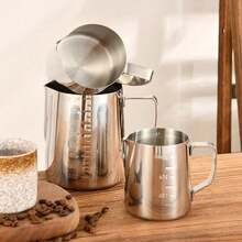 1pc Graduated Milk Frothing Pitcher - For Latte Art And Coffee Decoration, Suitable For Home And Commercial Use - Silver - View 2