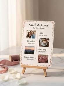 1Pc Custom Love Story Timeline Card, Personalized Couple Photo & Text Card, Floral Design, Paper Material; Ideal For Anniversary, Valentine's Day, Engagement & Wedding Keepsakes, Custom Memory Card - Multicolor - View 7
