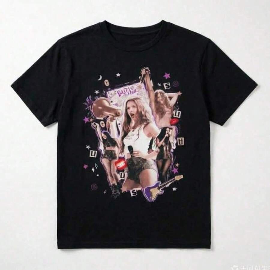 Camiseta de concierto O-liv-ia R-odr-igo Collage, de algodón, con diseño gráfico para fans de la música, estilo casual de verano, ropa de calle,  de moda. - Negro - Ver 1