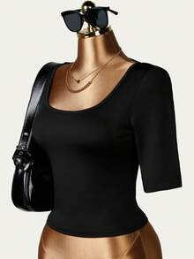 Autumn Outfits For Women Black Classy Comfy Tops Daily Casual Sweat T-Shirt Women Going Out Work Outfits For Women Summer - Black - View 6