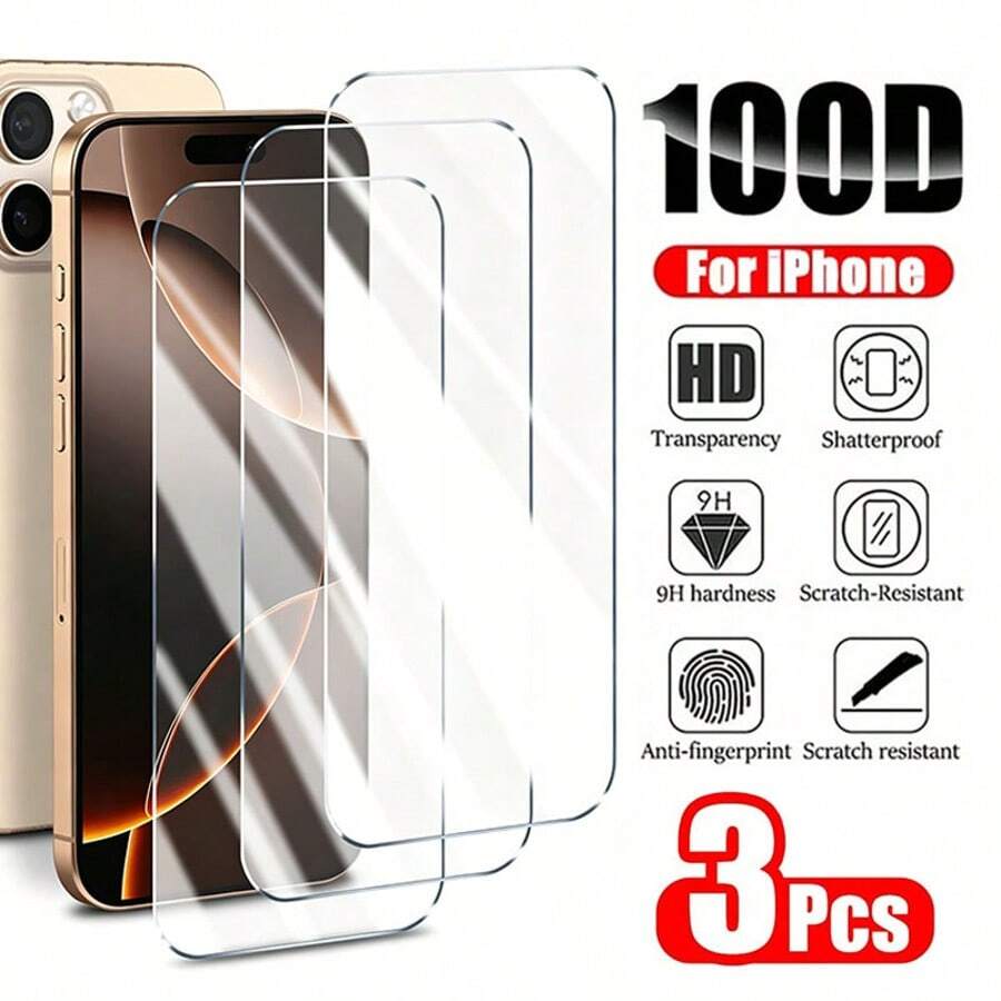 CSDZ 3 Pieces Set Of High-Definition Phone Protective Film Compatible With IPhone 17 17pro 17promax 16 16plus 16pro 16promax 14plus 15promax 13 12mimi 11promax, High Definition Transparent Phone Protective Film, 9H Hardness, Anti Drop And Anti Scratch, Easy To Install, Phone Accessory, Glass Material, Compatible With IPhone 16 Pro Screen Protector, [International Version Instead Of Local Version]
