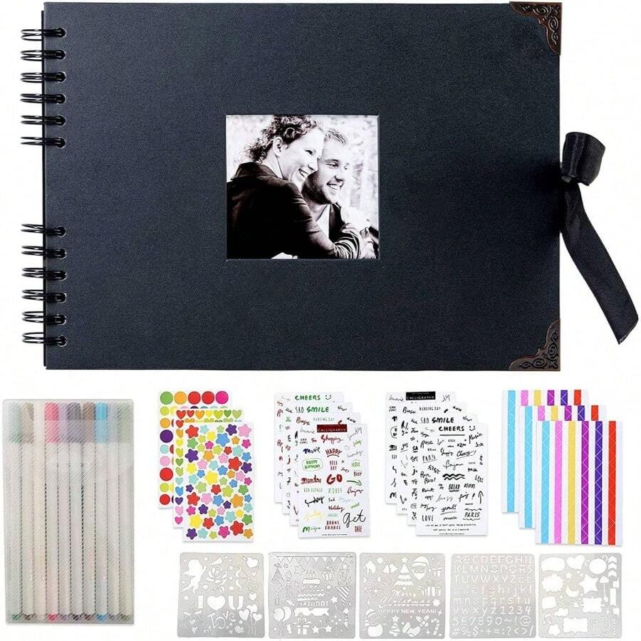 lbum de Fotos, lbumes de Recortes de Bricolaje 80 Pginas, Nuestro Libro de Aventuras, Scrapbook Memoria de Viaje, con Pegatinas y Bolgrafos, Regalo para Cumpleaos, Navidad, Pareja, Boda Aniversario - 80 páginas - Negro - Ver 1