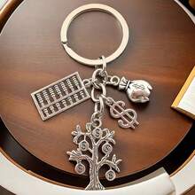 1pc Fashion 2D Abacus Money Tree Keychain, Zinc Alloy DIY Creative Exquisite Backpack Car Hanging Ornament, Unisex Holiday Gift For Friends, Blessing Commemorative Gift - Silver - View 1