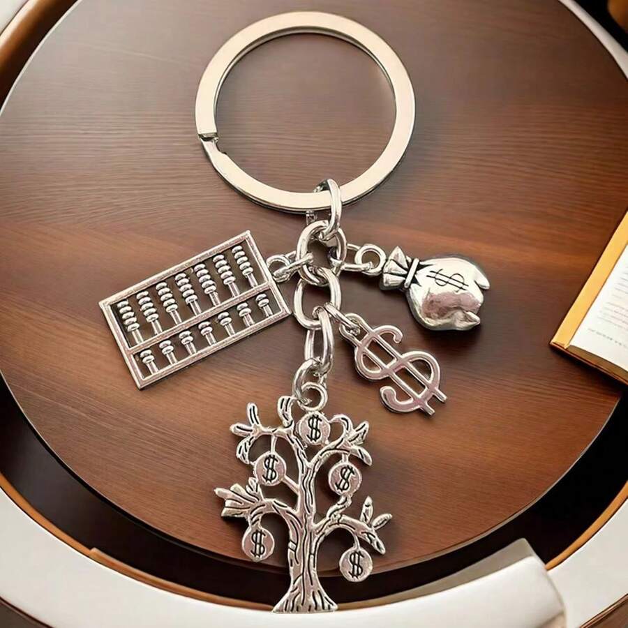 1pc Fashion 2D Abacus Money Tree Keychain, Zinc Alloy DIY Creative Exquisite Backpack Car Hanging Ornament, Unisex Holiday Gift For Friends, Blessing Commemorative Gift - Silver - View 1