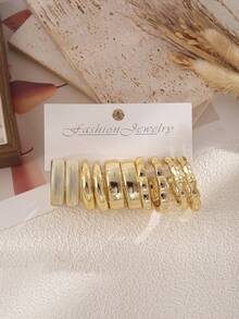 10-30pcs Textured Twist Hoop & Water Drop Geometric Earrings, Suitable As Gifts For Friends And Family On Holidays - Gold - View 5