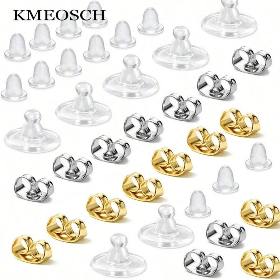 KMEOSCH 4款耳環後扣替換裝–低敏矽膠耳環後扣,適用於耳釘,隱形安全柔軟,適合敏感耳(40/80/100/200入) - 套裝耳堵 - 查看 1