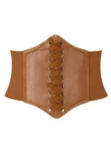 Vintage Versatile Jacquard Waist Cincher, Black & Brown, Short Shaping Corset, 2pcs Daily Shaping Waist Cincher Set, Baroque Jacquard, Front Buckle & Back Lace-Up Design, Women's Slimming Tummy Control Waist Belt - Multicolor - View 6
