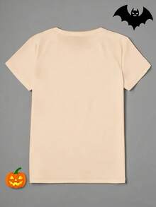 Women's Short-Sleeved T-Shirt With Round Neck In White - Unisex Cotton Loose-Fitting Urban Vintage Style T-Shirt With Round Neck And Short Sleeves. - 杏色 - 查看 2