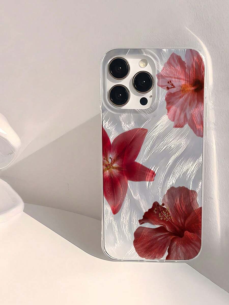 1 pieza Funda de teléfono transparente IMD suave, brillante y lisa, con patrón de flores de patchwork floral rosa, personalizada, a la moda, impermeable, anti-huellas y anti-arañazos - Multicolor - Ver 1