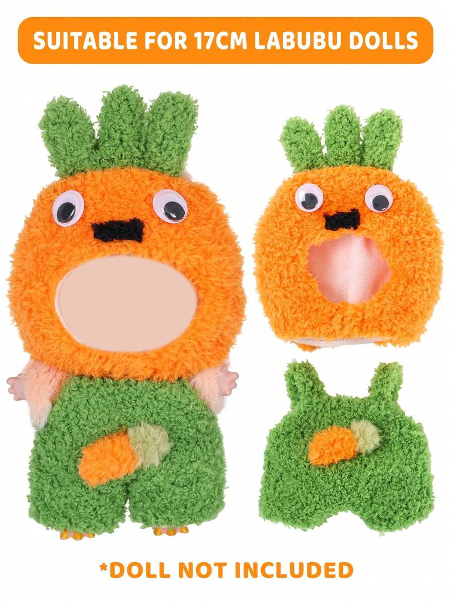 17cm Compatible With 1st, 2nd, 3rd Generation Forlabubu Doll Carrot Theme Outfit Set, Orange & Green Plush Design, Fun Dress-Up Costume, Children's Birthday Gift (Doll Not Included) - Multicolor - View 1