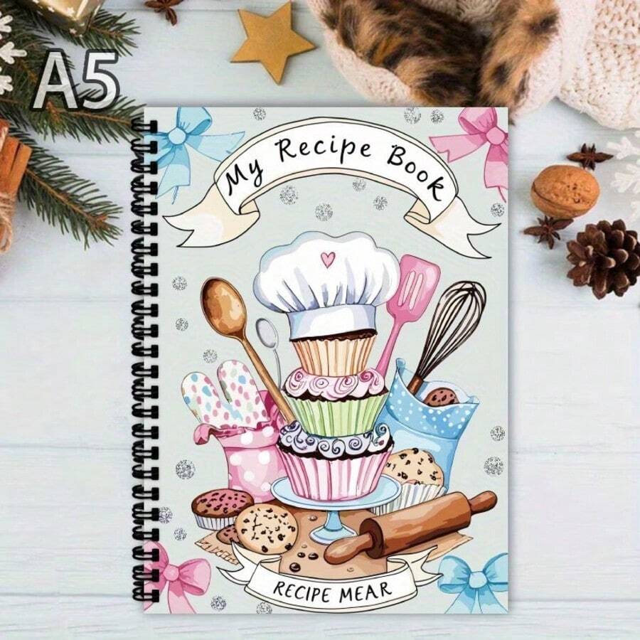1pc Fun Spiral Bound Recipe Notebook, Baking Theme Illustrations, Durable Paper - Suitable For Home Cooking, Baking Enthusiasts And Foodies Gift, Fantasy Baking Design Recipe Book, Creative Cover Design, High Quality - D - View 1
