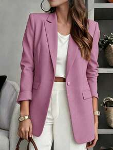 Jaket Blazer Wanita Warna Polos dengan Kerah Berlekuk dan Saku, Jaket Kantor Lengan Panjang Kancing Depan, Pakaian Luar Kasual Bisnis, Cocok untuk Kerja, Rumah, Musim Semi, Musim Gugur, Musim Dingin, Semua Musim - Rusty Rose - View 3