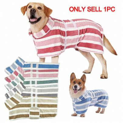Quick Dry Dog Bathrobe, Striped Dog Towel Robe, Super Absorbent Pet Bathrobe With Adjustable Belly Strap, Soft Fabric