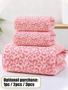 1pc/2pcs/3pcs Luxury Pink Leopard Print Towel Set - Jacquard Coral Fleece, Ultra Soft Plush Towels, Ideal For Bold Home Decor And Spa Setting - Multicolor - View 1