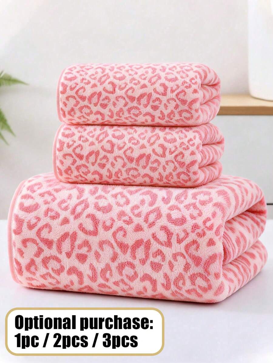 1pc/2pcs/3pcs Luxury Pink Leopard Print Towel Set - Jacquard Coral Fleece, Ultra Soft Plush Towels, Ideal For Bold Home Decor And Spa Setting - Multicolor - View 1