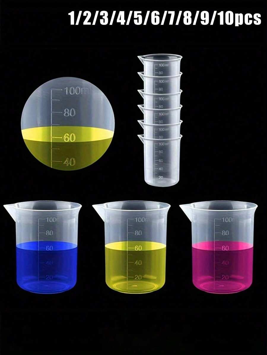 1/2/3/4/5/6/7/8/9/10pcs 100ml Measuring Cup, Thickened PP Material Measuring Cup, Plastic Measuring Cup With Scale, Multi-Functional Liquid Measuring Cup Suitable For Kitchen And Laboratory - Multicolor - View 1