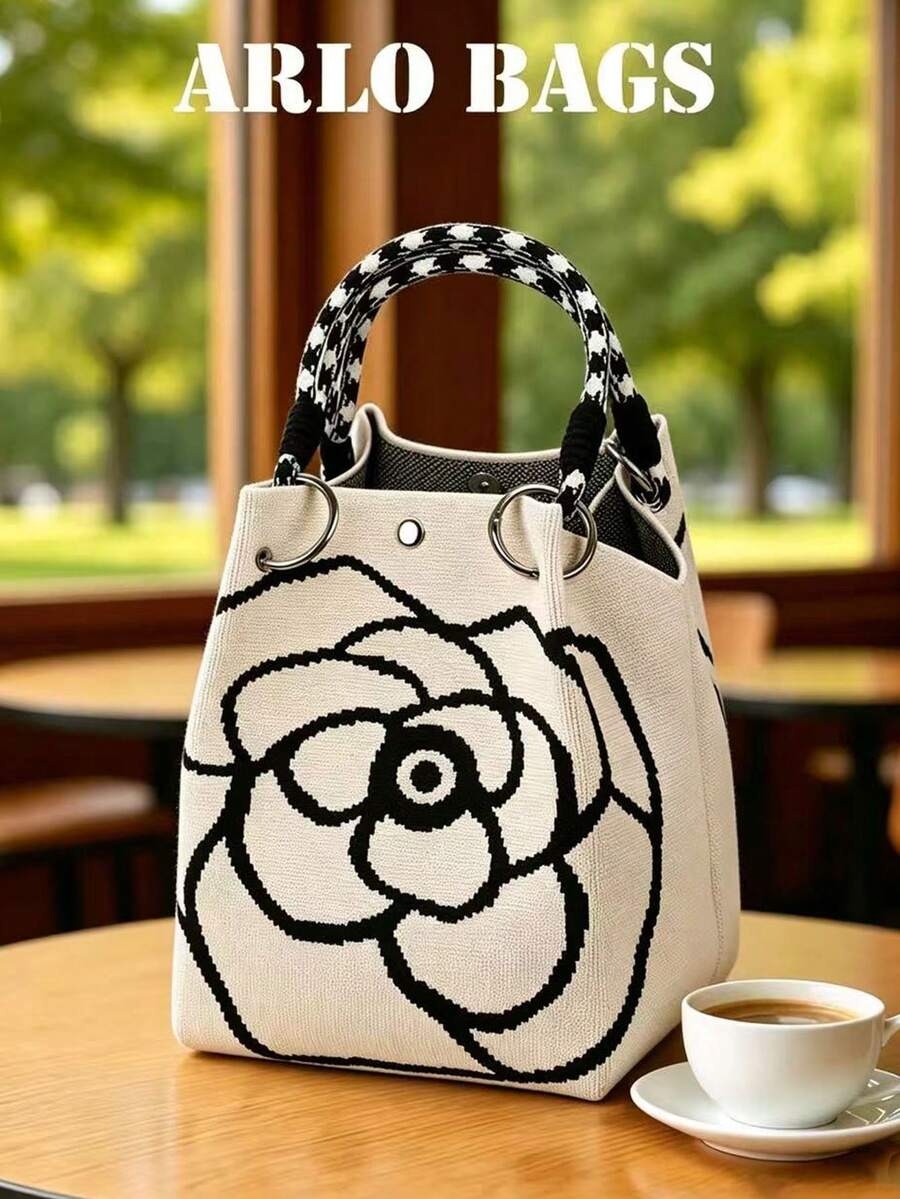 這款白色帆布托特包具有玫瑰設計、優雅的水桶包設計,以及獨特編織手柄的多功能帆布包,適合日常使用、街頭風格和咖啡約會。非常適合女性、學生和專業人士。 - 米色 - 查看 1