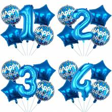 5pcs 32" Blue Number Balloon And 18" Star Round Foil Balloon Set, Suitable For Children And Adults, Birthday, Wedding, Anniversary Celebration Decoration - View 2