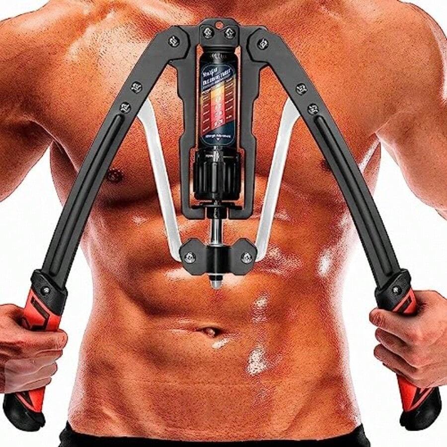 Hydraulic Power Bar 22-440 Lbs For Arm Exercise Equipment - Golden Ratio Triangle Structure, Adjustable Knot, Non-Slip PU Handles, Storage Lock - Red - View 1