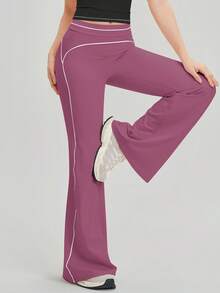 NcmRyu Women's 1pc Contrast White Stripe Butt-Lifting Slim Flare Pants - Purple - View 8