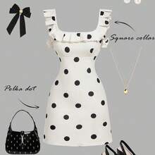 MOD Vestido mini de fiesta con volantes y estampado de lunares para mujer - Albaricoque - Ver 3