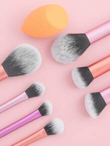 ronshadow 8pcs Pink Purple Orange Multicolor Long Handle Makeup Brush Set Including Powder Brush, Blush Brush, Foundation Brush, Eyeshadow Brush, Detail Brush + Makeup Sponge, Complete Soft Bristle Makeup Tool Set For Beginners - Multicolor - View 6