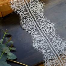 1/3碼 黑/白雙層扇形法式睫毛蕾絲飾邊－香緹蕾絲睫毛蕾絲飾邊－新娘婚紗面料，花卉刺繡蕾絲，適用於縫製、手工藝、服裝與居家婚禮裝飾 - 多色E - 查看 4