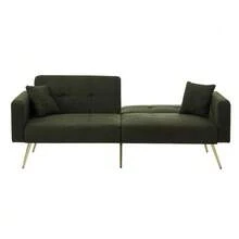 Sofa Bed With Adjustable Incline, Gold Legs, Cushions And Side Storage Pockets - 軍綠色 - 查看 9