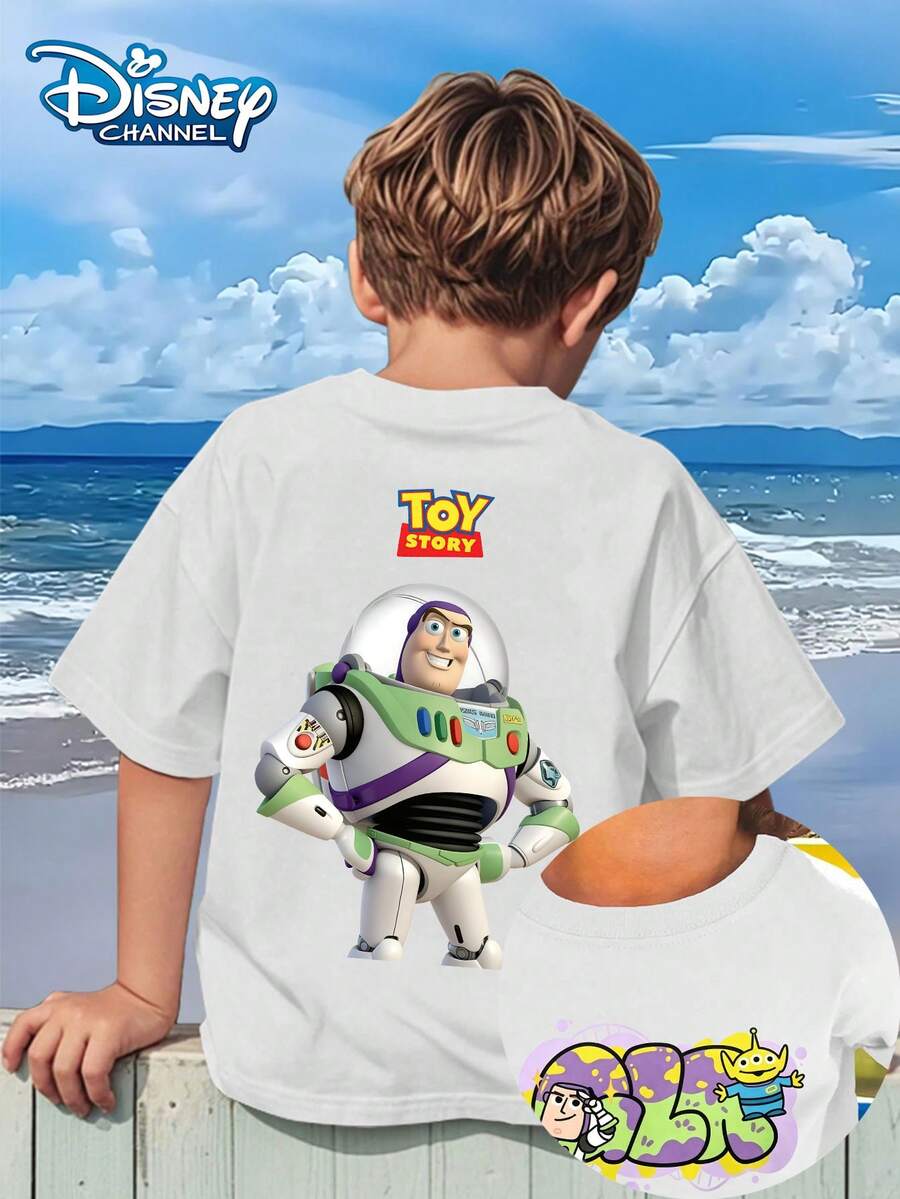Disney Buzz Lightyear Fun Kids T-Shirt, TOY STORY, Buzz Lightyear, Aliens Graffiti, Fun And Versatile Top - 白色 - 查看 1