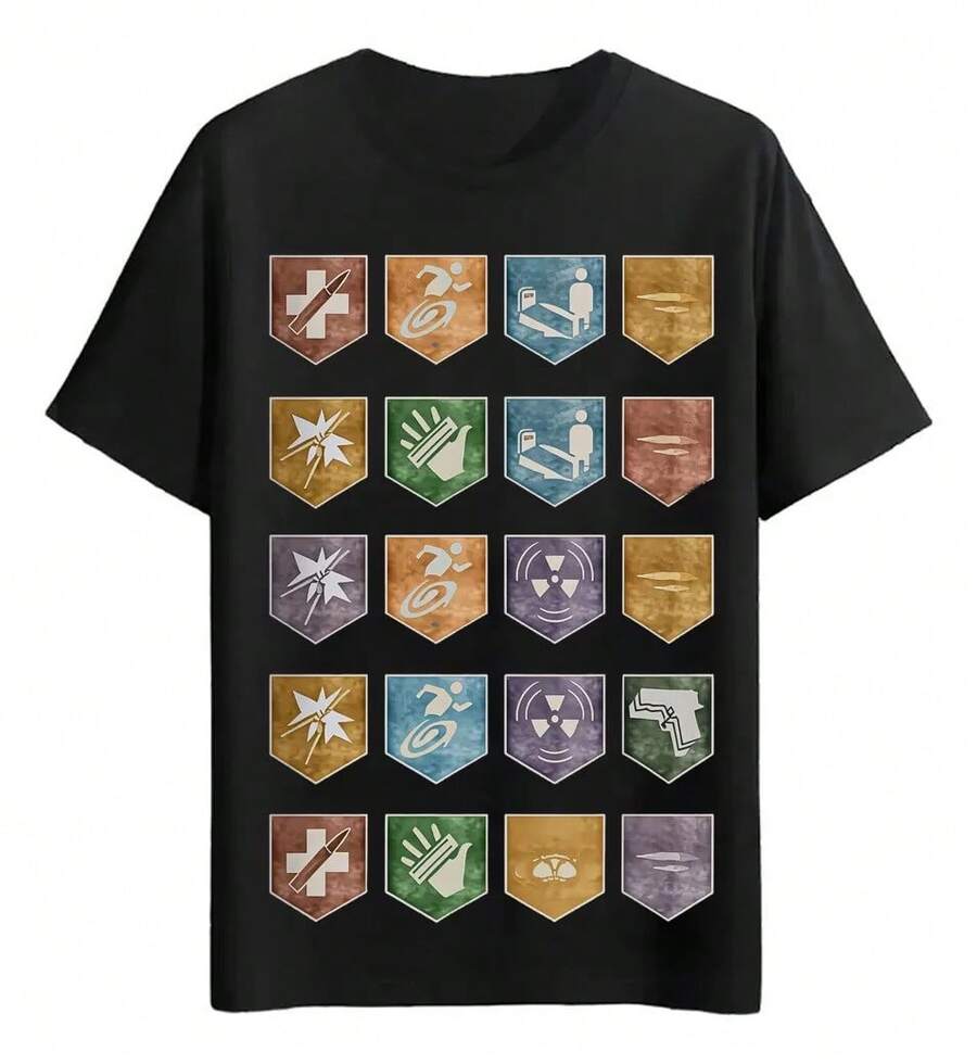 Tactical Game Symbol T-Shirts On Shield - Black - View 1