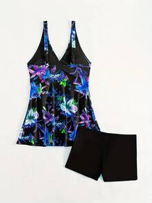 Nuevo modelo 2026:Conjunto Tankini de Mujer Nuevo Estilo Falda Estampado Tropical Moda Sexy Cross Strap Traje de Baño Tankini - Multicolor 2 - Ver 5