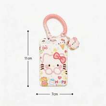 MINISO Kawaii Sanrio Hello Kitty Pochacco 滑動式卡套，可愛動漫角色直立式卡夾，附彈性粉色螺旋腕繩鑰匙圈，返校季學生證識別證套 - 樣式 1 - 查看 5