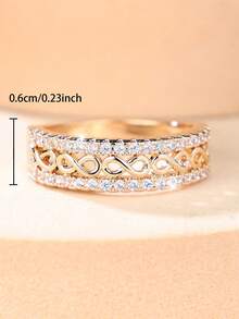1pc Elegant Fashion Gold Infinity Symbol Zirconia Ring Set, Versatile Affordable Luxury Style, Suitable For Office, Date And Daily Wear - Golden Yellow+White - View 5