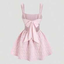 wsb - Colección de ropa femenina de moda  Elegante vestido de línea A con estilo de princesa, con cintura ceñida de tela floral, espalda descubierta, delicado atuendo de primavera, - Rosa - Ver 1