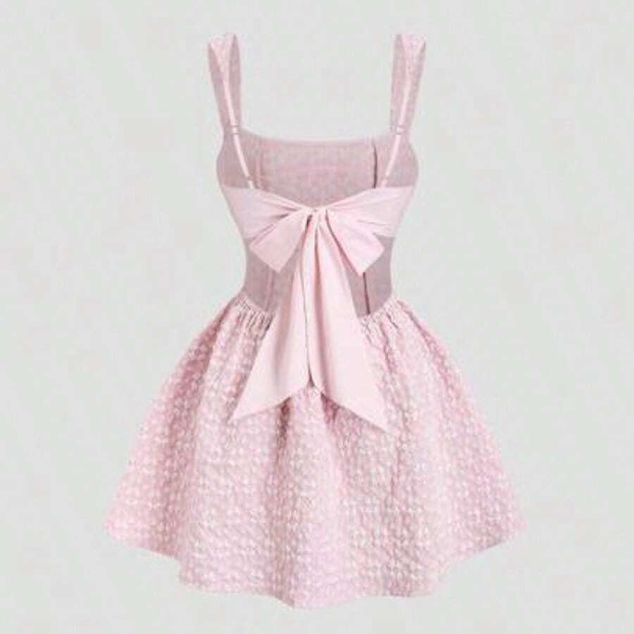 wsb - Colección de ropa femenina de moda Elegante vestido de línea A con estilo de princesa, con cintura ceñida de tela floral, espalda descubierta, delicado atuendo de primavera, - Rosa - Ver 1